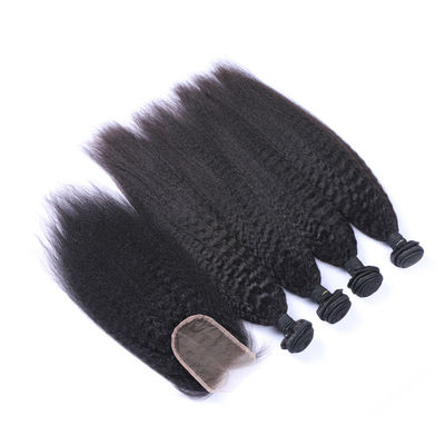 OEM Raw Kinky Yaki Straight Human Hair Bundles Weave With Frontal Closure