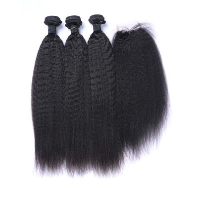 OEM Raw Kinky Yaki Straight Human Hair Bundles Weave With Frontal Closure
