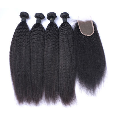 OEM Raw Kinky Yaki Straight Human Hair Bundles Weave With Frontal Closure